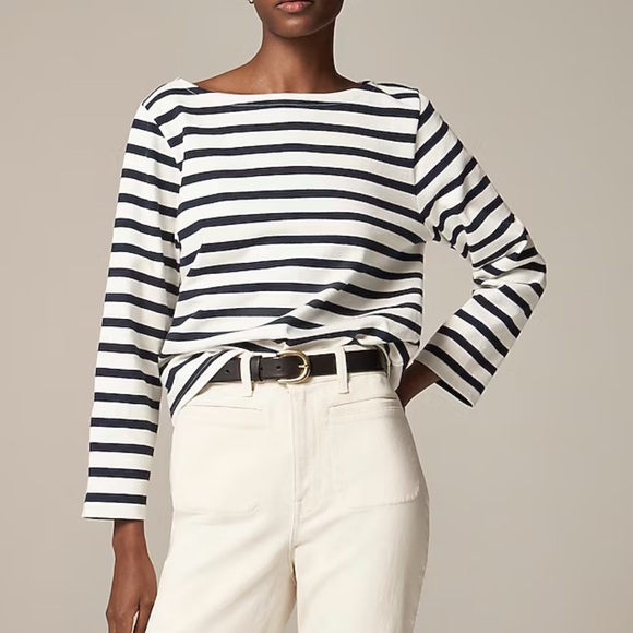 J. Crew Ivory Navy Classic mariner cloth boatneck T-shirt in stripe - Picture 2 of 7